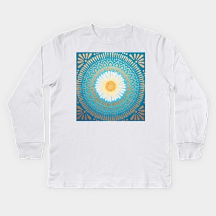 Teal and Gold Mandala Kids Long Sleeve T-Shirt